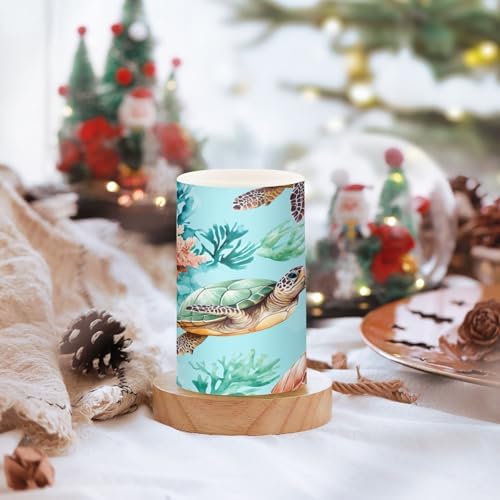 ALAZA Aqua Sea Turtles Corals Flameless Candles, LED Pillar Candles with Remote Timer, Battery Operated Candles Set of 2 - Image 2