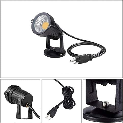 Bright Outdoor Wall Mount Spotlight 5W COB Garden Yard Path Landscape Lighting, Decorative Walls Trees Flags Lamp with Round Base and Power Plug, Pack of 2 (Warm White) - Image 5