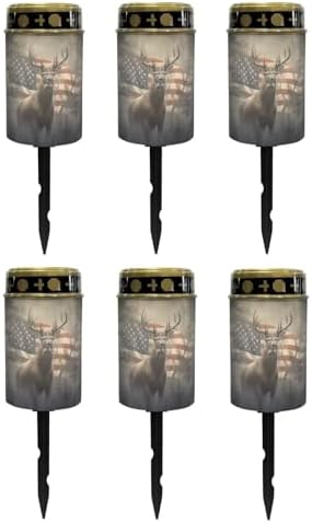 Poceacles Outdoor Lights Solar Powered Flameless Candle Cemetery Votive Candles Waterproof Outdoor Memorial Candle Solar Stake Lights 4th of July Patriotic Decor, Deer American Flag Retro, Pack of 6 by Poceacles