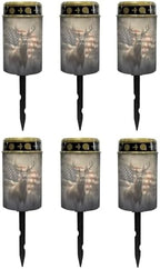 Poceacles Outdoor Lights Solar Powered Flameless Candle Cemetery Votive Candles Waterproof Outdoor Memorial Candle Solar Stake Lights 4th of July Patriotic Decor, Deer American Flag Retro, Pack of 6 by Poceacles