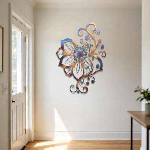 Floral Metal Wall Art Abstract Flower Plaque Rustic Home Decor Indoor Outdoor Hanging Sculpture for Living Room Bedroom Garden Porch Stylish Elegant Botanical Ornament (24 Inch) - Image 5