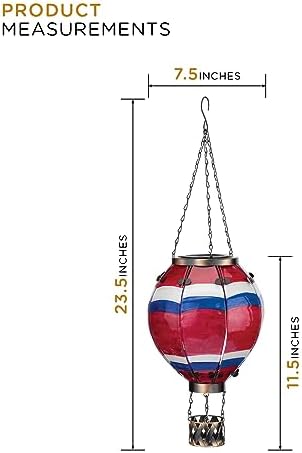 Regal Art & Gift Hot Air Balloon Solar Lantern – Hanging Solar-Powered LED Lights, Waterproof Portable Decorative Outdoor Lamp Made of Metal & Glass for Garden, Patios & Pathway – Stripe (Large) - Image 3