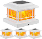 JOFIOS Flickering Flame Solar Post Cap Lights Outdoor, White Post Lights with 3 Color Temperature, Fits 3.5" 4" 4.5" 5" Wood/Vinyl Posts, IP64 Waterproof Fence Deck Lights for Garden Patio Yard 4 Pack by JOFIOS