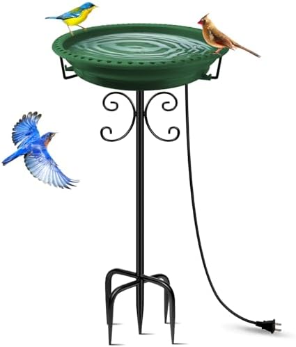 Daoeny Heated Bird Baths for Outdoors, Upgraded 100W Thermostatically Controlled Heated Bird Bath with 5-Prong Metal Base, Heated Bird Bath for Outside Winter Garden Patio Yard Lawn(Green) by Daoeny
