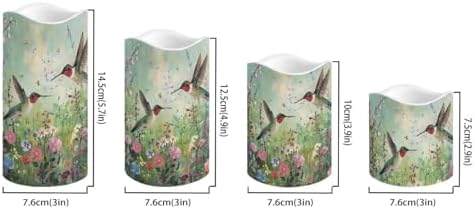 Green Hummingbird Flameless Candles with Remote Timer Flickering LED Pillar Candles Color Changing Set of 4 Battery Operated Candles Indoor Outdoor Home Table Beach Wedding Decoration - Image 2