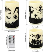 fclayvts 12-Pack Halloween LED Flameless Pillar Candles - Battery Operated with Remote & Timer, Flickering Warm Light, Witch/Bats/Castle Decals - Spooky Halloween Decor, Ghost Party Supplies, Gifts - Image 3