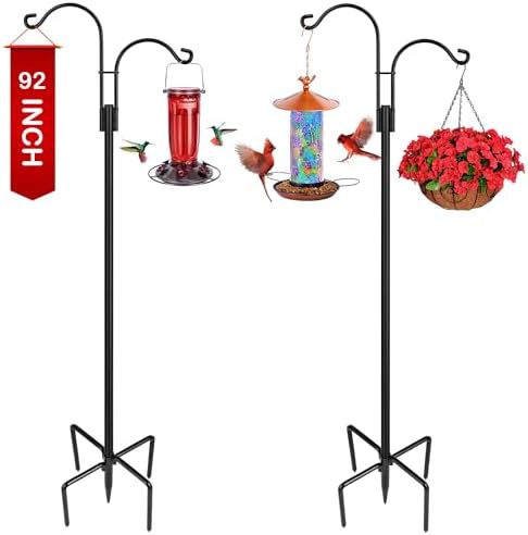 XDW-GIFTS Double Shepherds Hooks for Outdoor, 2-Pack Heavy Duty Garden Pole for Hanging Bird Feeder, Plant Baskets, Solar Light Lanterns, Garden Plant Hanger Stands with 5 Base Prongs by XDW-GIFTS