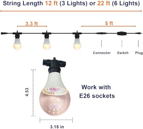 Grow Lights Hanging for Indoor Plants - Full Spectrum LED String Grow Light Bulbs with E26 Base，Waterproof 45W Durable Plant Lighting for Seeds, Flowers, Succulents, Indoor & Outdoor Use (3 Lights) - Image 6