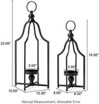 Glitzhome Set of 2 Modern Farmhouse Black Metal Lanterns Decorative Hanging Candle Lanterns for Indoor Outdoor Small&Large (No Glass) - Image 4