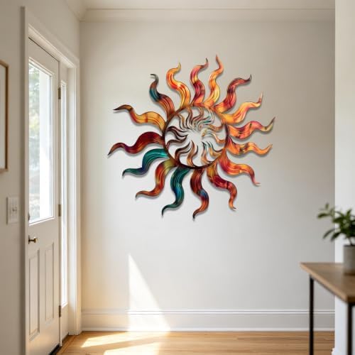 Sun Metal Wall Art Rustic Steel Plaque Colorful Celestial Decor for Garden Patio Porch Living Room Indoor Outdoor Hanging Ornament Home Sculptures (16 Inch) - Image 5