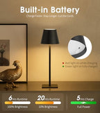 UME 3 Pack Cordless Table Lamp, Battery Operated Lamp - Portable Waterproof Rechargeable Table Lamp w/ 3 Color Temps & Stepless Dimming for Dinner, Desk, Cafe, Outdoor (Black) - Image 5