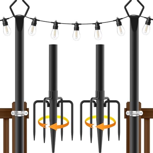 AILBTON 2 Pack 10Ft String Light Poles,Light Poles for Outside String Lights,Outdoor Light Poles with Fork,Metal Pole Stand for Patio,Backyard,Deck by AILBTON