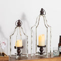 Glitzhome Set of 2 Modern Farmhouse Outdoor Lantern Decor- Metal Candle Lanterns for Christmas- Decorative Lanterns for Living Room,Home,Indoor, Outdoor,Table,Fireplace Mantle Decor White Small&Large by Glitzhome