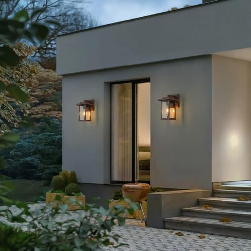 Outdoor Wall Sconce, Brown Outside Porch Light Fixtures Clear Glass - Image 2
