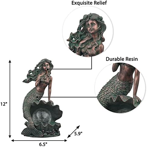 TERESA'S COLLECTIONS Mermaid Garden Statue Solar Resin Patina Bronze 12" - Image 6