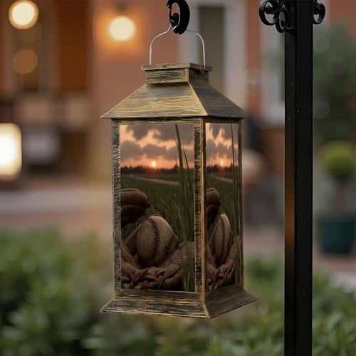 Solar Lantern Outdoor Waterproof American PastimeBaseball Garden Decor LED Hanging Solar Lights Tabletop Lamp Gifts for Women Mom Outside Yard Patio Porch by DERUINVAIO