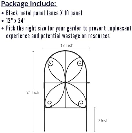 ShopLaLa Garden Fence Animal Barrier (10 Panels) 12in(L) x 24in(H) Rustproof Decorative Metal Wire Fencing Flower Bed Edging for Landscape, Animal Barrier Fencing Dogs Patio Outdoor Black Border Decor - Image 2