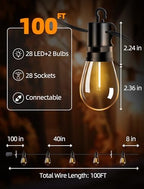 Outdoor Patio String Lights: S14 Shatterproof Bulb Outside Waterproof Light - 100FT 30M Remote Dimmable Connectable Hanging Outdoor Electric Lighting - Garden Backyard Yard Gazebo Porch Party - Image 6