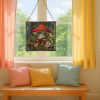Gnome in Mushroom Hollow Stained Glass Suncatcher – Square Hanging Window Panel for Home or Greenhouse – Whimsical Glass Art Gift for Garden Lovers, Christmas, Halloween, Father Days FpWUpN - Image 5