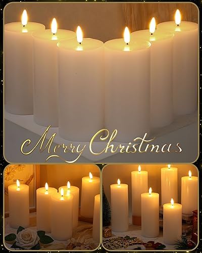 VIHOSE White Flameless Candles Set with Remote and Timer Flickering Flameless Battery Candles Flat Top LED Pillar for Wedding Outdoor Home Festival Decoration(D 3" H 6") - Image 3