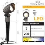 GOLDEN STAR Low Voltage Landscape Lights 3W LED Outdoor Landscape Floodlight 12V Bronze Waterproof 200Lumen Spotlight 3000K Warm White Outdoor Lighting with Stake & Connector for Yard Garden Tree 2PK - Image 3
