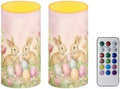 Set of 2 Easter Day Flameless Candles Bulk Battery Operated Candles with Timer Remote Easter Eggs Cute Bunny LED Pillar Lights for Indoor Outdoor Party Dining Table Decoration by Merkmak