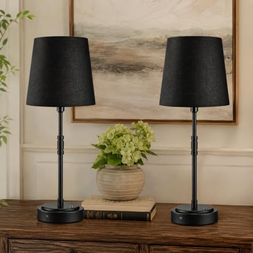 Cordless Table Lamps Set of 2 – Battery Operated Lamp with 7500mAh Rechargeable Battery, Stepless Dimmable Black Lamps with Black Shade, Wireless Lamps for Dining Room & Nightstand (Bulbs Included) by BringBrightnesstoYourLife