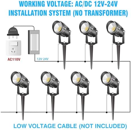 Low Voltage Landscape Lighting with Connectors AC/DC 12-24V IP67 Waterproof 3000K Warm White Outdoor Spotlights for Yard Pathway Garden Trees (6PCS, 7W) - Image 6