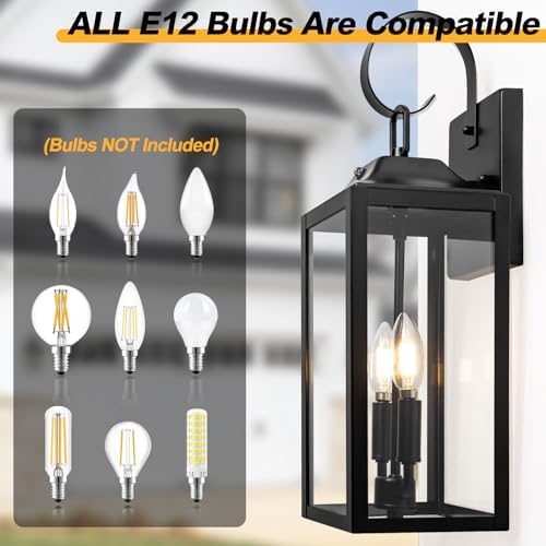 19" Large Dusk to Dawn Outdoor Wall Lantern 2-Light, Modern Porch Lights - Image 6