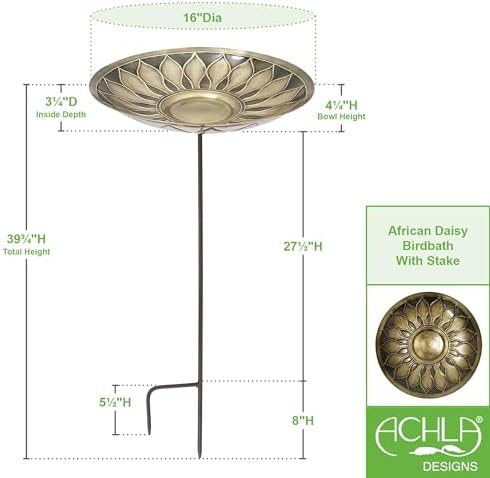 Achla Designs African Daisy Birdbath, Brass, with Stake - Image 2