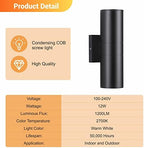DAKAFUL Outdoor Wall Lights 4Pack, Integrated LED Cylinder Up Down Lights, 12W 2700K Aluminum Exterior Wall Light, Outdoor Light Fixture for Porch Patio Door.(Matte Black) - Image 6