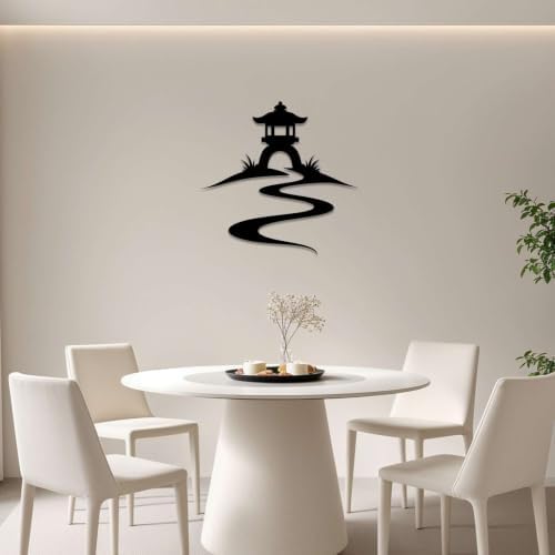 Zen Garden Pagoda Metal Wall Art, Metal Signs, Metal Outdoor Decor, WallArt Decor, Minimalist Contemporary Sculpture, Elegant Wall Decoration for Living Room Office Apartment Dorm Room (Black,24inch) - Image 2
