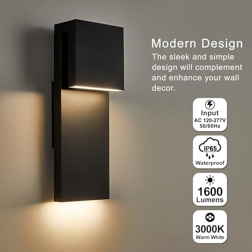 Tarentlight Modern LED Outdoor Wall Sconce 17W Integrated LED Outdoor Wall Mount,Anti Rust Textured Black Suit for Wet Locations and All Rooms,Easily Installed in Any Direction.Bulb Included. - Image 2
