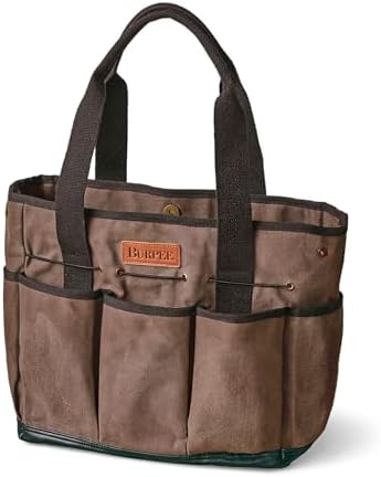 Burpee Waxed Canvas Garden Tool Tote | Heavy-Duty Tote Bag Storage Organizer for Gardening Tools | Great Gift for Gardeners | Canvas Tote Bag Caddy 8 Exterior Pockets for Tool Storage, 12" H x 14.5" W by Burpee