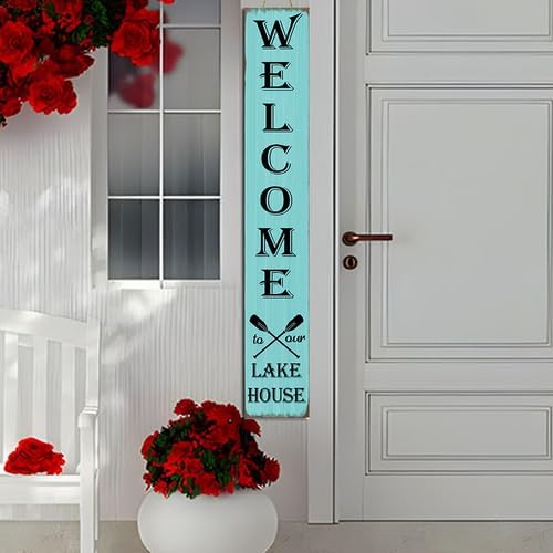Welcome To Our Lake House Front Porch Sign Lake House Welcome Sign Farmhouse Porch Vertical Wooden Plaque Entryway Home Outdoor Seasonal Spring Summer Decoration 8x64inch - Image 4