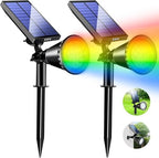 KEV Solar Spot Lights Outdoor,18 LEDs Color Changing RGB Solar Flood Lights with 8 Modes &IPX65 Waterproof,Halloween Solar Spotlight for Driveway/Backyard/Landscape/Tree(Multicolor,2 Pack) by KEV