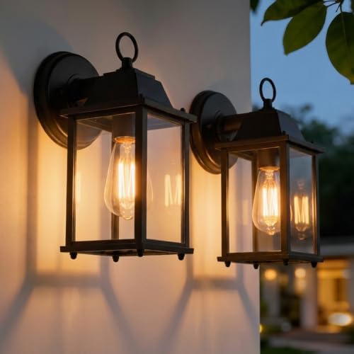 Outdoor Wall Lantern, Waterproof Wall Sconce Porch Lighting Fixture Mount Light with Clear Glass, Aluminum for Front Door, Patio and Porch, Black 2 Pack by YouLain