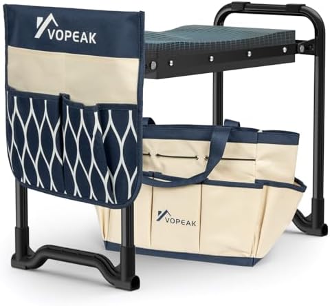 VOPEAK Garden Kneeler and Seat Heavy Duty, Foldable Garden Stool with Upgraded Widened Thick Kneeling Pad, Stable Garden Kneeler with 2 Large Tool Bags, Gardening Gifts for Women, Men, Seniors, Blue by VOPEAK