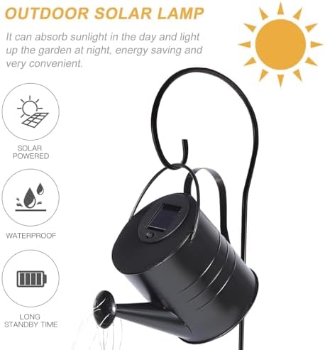 Solar Watering Can Lamp for Lawn and Patio Metal Black Decorative Lighting - Image 5