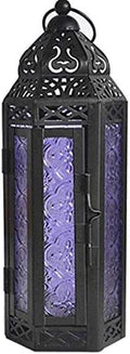 YYDS Candlestick Vintage Outdoor Candlestick Decorative Hanging Lantern Glass Metal Candlestick Holders Moroccan Lanterns Candle Holder Candlestick Holder (Color : Purple) by YYDS