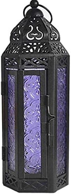 YYDS Candlestick Vintage Outdoor Candlestick Decorative Hanging Lantern Glass Metal Candlestick Holders Moroccan Lanterns Candle Holder Candlestick Holder (Color : Purple) by YYDS
