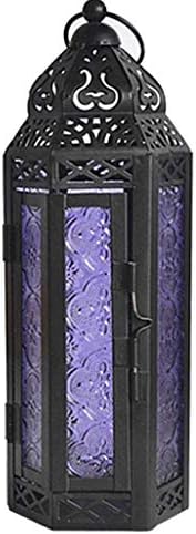 YYDS Candlestick Vintage Outdoor Candlestick Decorative Hanging Lantern Glass Metal Candlestick Holders Moroccan Lanterns Candle Holder Candlestick Holder (Color : Purple) by YYDS