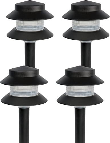 GreenLighting Paradise Low Voltage Landscape Pathway Lights - 2 Tier Outdoor Garden Lights - Easy, Simple Installation - Walkway, Lawn, Landscape Lighting (Black, 4 Pack) by GREENLIGHTING