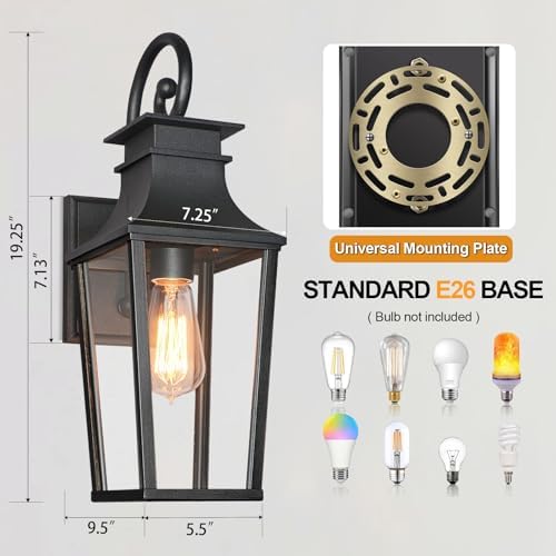 ALVIME 19" Matte Black Large Outdoor Wall Sconce - Image 2