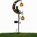 Solar Halloween Black Cat & Pumpkin Moon Garden Stake Light, Waterproof Metal Black Cat Yard Ornament with Hanging Pumpkin Lantern, Outdoor Spooky Decor for Garden, Patio, Lawn, Pathway by Muhubaih