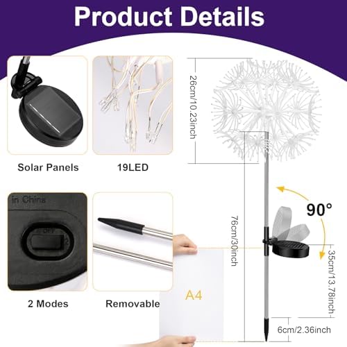 Solar Patio Lights, 2-Pack Warm Yellow Firework Outdoor Garden Twinkle - Image 2