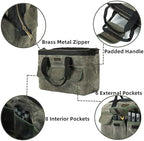 15 Inch Tool Bag, Heavy Duty Waxed Canvas Wide Mouth Water-Resistant Tool Pouch, Garden Tool Tote with 15 Pockets | ArmyGreen - Image 3