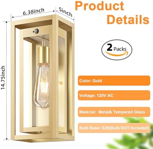 15" Motion Sensor Outdoor Wall Lights, Outdoor Sconces, 2 Pack - Image 5