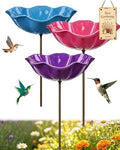 Handmade Metal Flower Garden Stakes Bird Bath, Bee Watering Station Butterfly Feeder with Colorful Flower Design Pollinator Hummingbird Water Bowl Puddler with Stand for Outdoor Yard Decor(Set 12) by Unknown