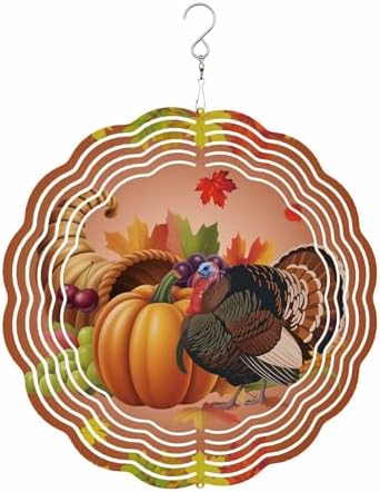 Fall Wind Spinners for Yard and Garden Harvest Orange Pumpkin Turkey Wind Spinner Autumn Maple Leaves 3D Metal Stainless Steel Wind Sculptures Outdoor Patio Fall Thanksgiving Hanging Decor 10 Inch by Home+L6